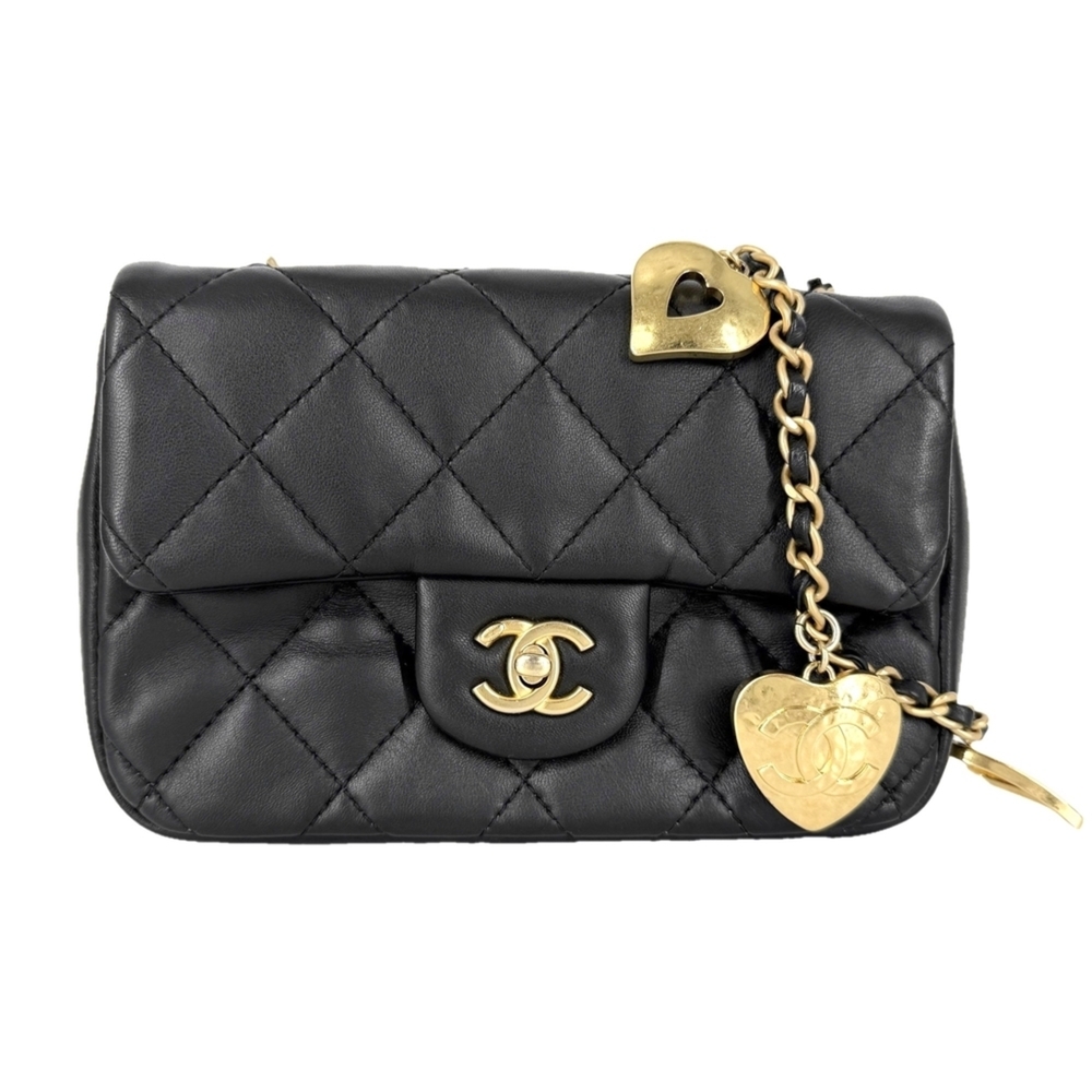 Chanel Mini Matelasse Shoulder Bag for Women with Heart Charm, Chain Strap, T...
